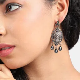 SOHI Gold-Plated Contemporary Antique Drop Earrings image 2