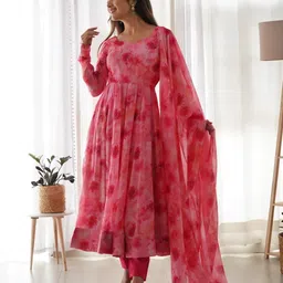 maa fashion hub Printed Georgette Stitched Anarkali Gown-picture-12