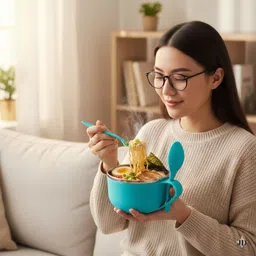 drumstone Plastic Soup Bowl Maggi Noodles Soup Bowl with Spoon – 600ML Insulated Container Disposable image 2
