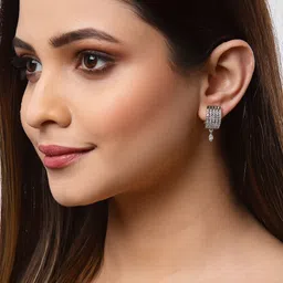 ZENEME White & Gold-Toned Teardrop Shaped Studs Earrings image 5