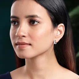 Peora Silver-Plated Brass Contemporary Shaped Cubic Zirconia Stone Studs Earrings image 3