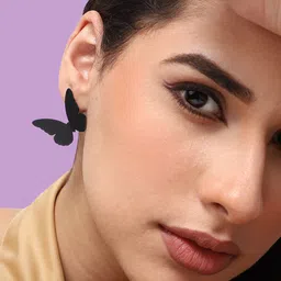 SOHI Black & Gold Plated Contemporary Studs Earrings image 5