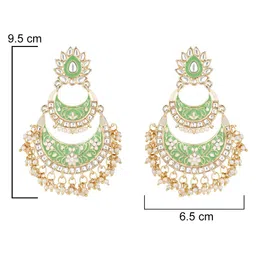 I Jewels Gold-Plated Kundan Studded And Pearls Beaded Crescent Meenakari Chandbalis image 2