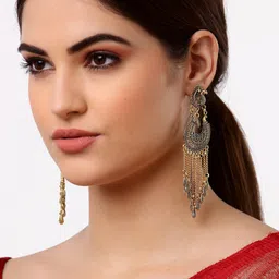 Arrabi Gold-Toned Teardrop Shaped Drop Earrings image 5