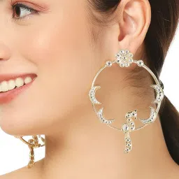 OOMPH Peacock Shaped Kundan Hoop Earrings image 2