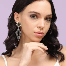 SOHI Gold Plated Stone Studded Drop Earrings image 2