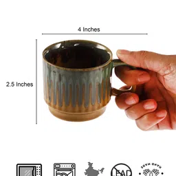 MIAH Decor Green & Yellow 6 Pieces Textured Ceramic Glossy Cups - 200 ml image 5