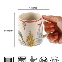 MIAH Decor Cream-Coloured & Red 6 Pieces Printed Ceramic Matte Mugs-300ml image 5