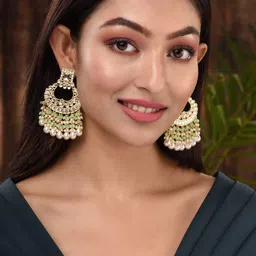 Saraf RS Jewellery Sea Green & Gold-Plated Contemporary Chandbalis Earrings-picture-49