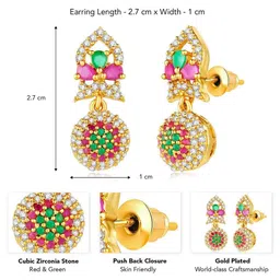 Peora Gold-Plated Cubic Zirconia Studded Floral Drop Earrings image 4