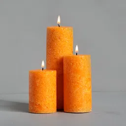 parkash candles Set of 3 Fragrance Pillar Candles Orange Marble Finish (Sandalwood Fragrance) Candle image 2