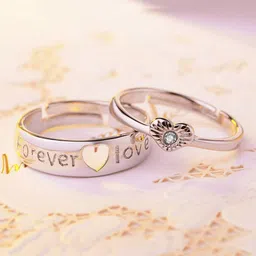 Krelin Unisex Set Of 2 Sliver-Plated Couple Heart Shaped Adjustable Finger Rings-picture-15