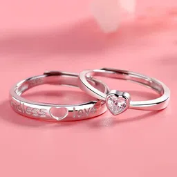 FIMBUL Unisex Set Of 2 Silver -Plated CZ-Studded Adjustable Finger Rings image 5