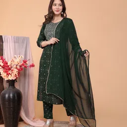 patni ethnic Women Viscose Rayon Kurta Pant Dupatta Set-picture-10