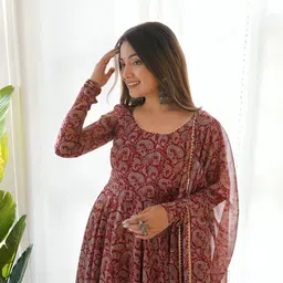 theshivclothing Printed, Floral Print Georgette, Crepe Stitched Anarkali Gown image 1