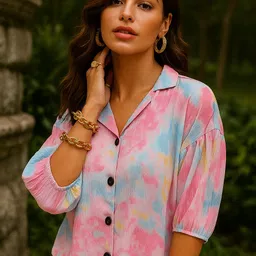 dressberry Women Boxy Fit Printed Lapel Collar Casual Shirt image 3