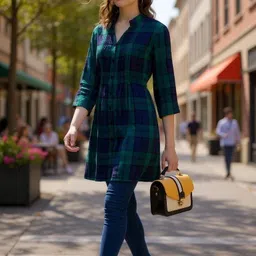 hive91 Women Shirt Green, Blue Knee Length Dress image 1