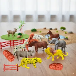 zesthome Animal Toys for Kids – 17 Pcs Animal set Figures with Fence, Trees & Stones image 3