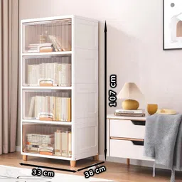 semizoxis 4 Door 4 Shelves Plastic Collapsible Cupboard Cloth stand clothes rack PC Collapsible Wardrobe image 2