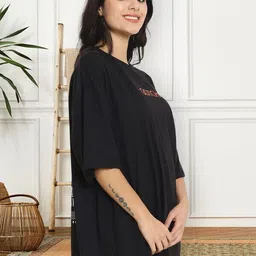 metronaut Printed Women Round Neck Cotton Blend Black T-Shirt image 3