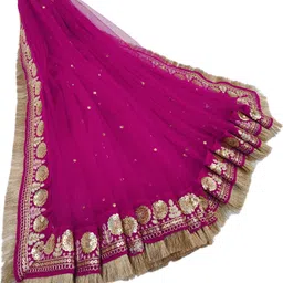 navti creations Net Embroidered Pink Women Dupatta image 1