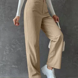 rajovati Women Loose Fit Cream Lycra Blend Trousers image 4