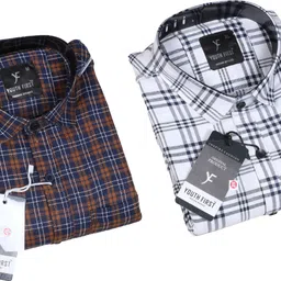 youth first Men Regular Fit Checkered Spread Collar Casual Shirt image 5