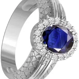 kushmiwal gems Untreatet 7.25 Ratti 6.75 Carat A+ Quality Natural Blue Sapphire Neelam Ring Brass Sapphire Silver Plated Ring image 2