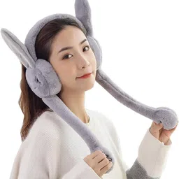 ablue clipper Grey Funny Moving Ears Air Pump Earmuff for Girls/Women Winter Cute Furr Design Ear Muff-picture-13