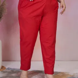 d k w Women Regular Fit Red Pure Cotton Trousers-picture-11