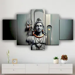 High Quality Lord Shiva 5 Piece Art (30x18 inches) Digital Reprint 18 inch x 30 inch Painting-image-24