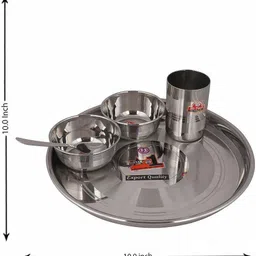 mohini steels Pack of 5 Steel Premium Quality Stainless Steel Veg Bowl Vati Katori Serving Dish Set, 1 Plate, 1 Spoon & 1 Glass | Bhojan Thali Set 5 Pcs Dinner Set image 5