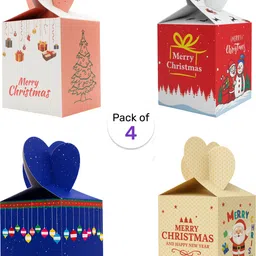 the decor queen Multicolor Merry Christmas gift box| Christmas Tree and Santa Printed gift box (pack of 4)-picture-20
