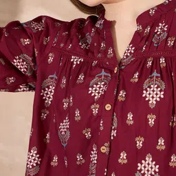 kavisaa Women Regular Fit Floral Print Mandarin Collar Casual Shirt image 4