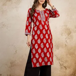 vicenta Women Floral Print Viscose Rayon A-line Kurta image 5