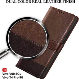 pakme xusive Flip Cover for Vivo T4 Pro 5G -Dual-Color Leather Finish Wallet - Brown & Coffee image 2