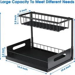 aquabucket 2-Tier Premium Metal Pull-Out Racks, Height Adjustable Plastic Kitchen Trolley image 4