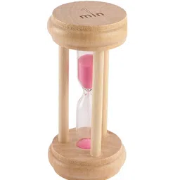 exim decor Wooden Round Pink Three Pillar 1 Minute Sand Timer Showpiece image 5