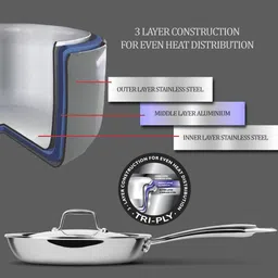 milton Pro Cook Triply Stainless Steel Fry Pan with Lid Fry Pan 20 cm diameter with Lid 1.2 L capacity image 3