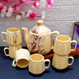 llaxmi creation Pack of 7 Ceramic Marble Kettle Set WITH 6 CUPS image 4