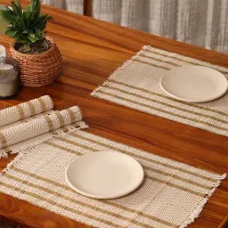 peepul tree Natural Grass Handmade Heat Resistant Offwhite 4 Seater Set of 4 (12x18inches) Table Placemats image 1
