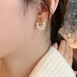 rv yuwon Korean And Western zirrcon Bow Stud Earrings Cubic Zirconia, Pearl, Zircon, White Zircon Alloy Stud Earring image 4