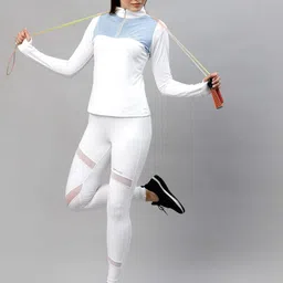 jump usa Women Solid High Neck Polyester White T-Shirt image 3