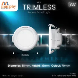 murphy LED 5W TRIMLESS Round (Cool White, Pack of 2) Recessed Ceiling Light Ceiling Lamp image 3