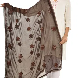 whiteheaven Chiffon Embroidered Brown Women Dupatta-picture-12