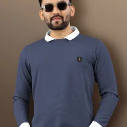 vebnor Men Solid Polo Neck Polyester Blue T-Shirt image 1