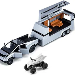 akvanar 1:32 Scale Tesla Cybertruck Pick-Up Trailer with 6 Openable Doors Pull Back-picture-26