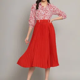 zwerlon Women A-line Red Midi/Calf Length Dress image 1