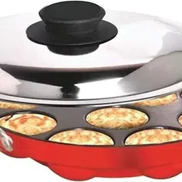 vinzesta Non Stick Appam Patra 12 Cavity with Lid | Paniyaram/Appam Pan (Red) Paniarakkal with Lid 1 L capacity 22 cm diameter image 3