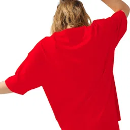 leotude Women Printed Round Neck Cotton Blend Red T-Shirt image 3